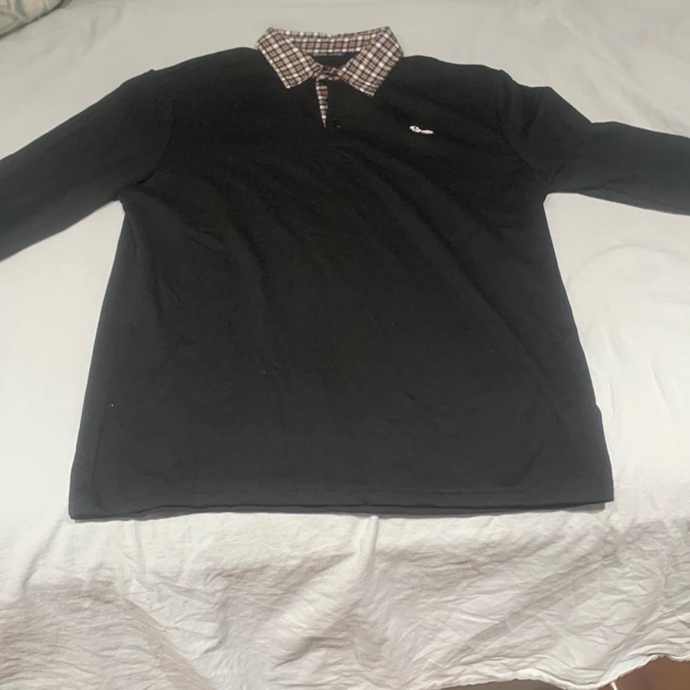 Size Large Black Long-sleeve, Plaid Collar